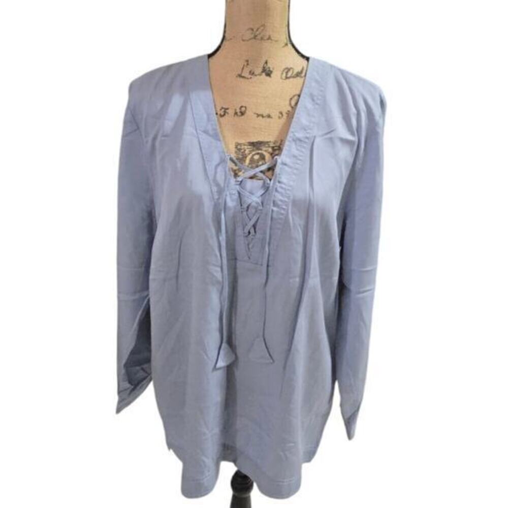 J. Jill Light Blue 100% Tencel Lyocell Lace Up Tassel Tunic Top Womens 3X